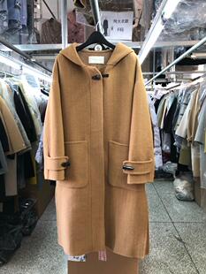 韩国东大门连帽人字纹双面羊毛大衣女中长款25年复古宽松毛呢外套