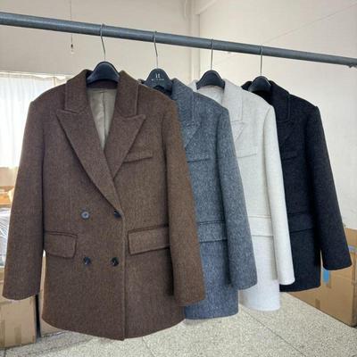 双面羊毛大衣女短款西服25年新款宽松宽松时尚百搭双排扣毛呢外套