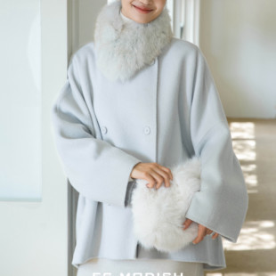 ES MODISH双面羊绒2025新款狐狸毛领宽松呢子羊毛外套配可拆毛领