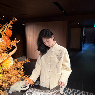 含5兔绒 国风立领莲蓬刺绣钉珠盘扣羊毛外套 新中式 唐羽缔