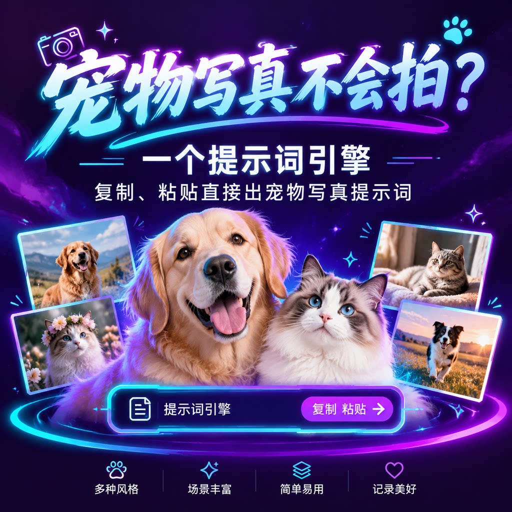 宠物写真 AI 绘画猫狗写实图生图防跑偏多风格定制 AI 提示词