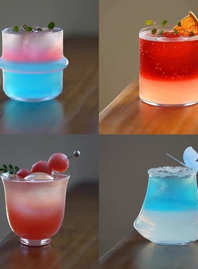 国风鸡尾酒杯柯林杯超薄玻璃杯高脚日式木村阔口杯金汤力调酒杯子