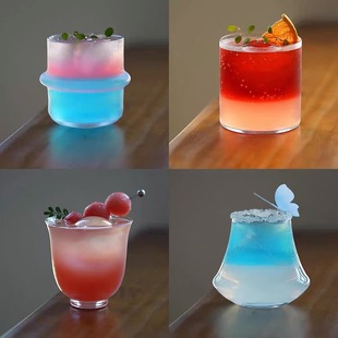 国风鸡尾酒杯柯林杯超薄玻璃杯高脚日式 木村阔口杯金汤力调酒杯子