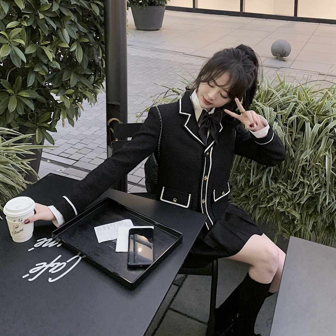ROUGE DIAMOND区别市场的高奢版/西装领金扣羊毛粗花呢小香外套