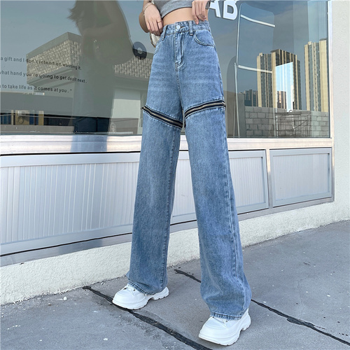 Hot girls' high waist jeans in spring and summer