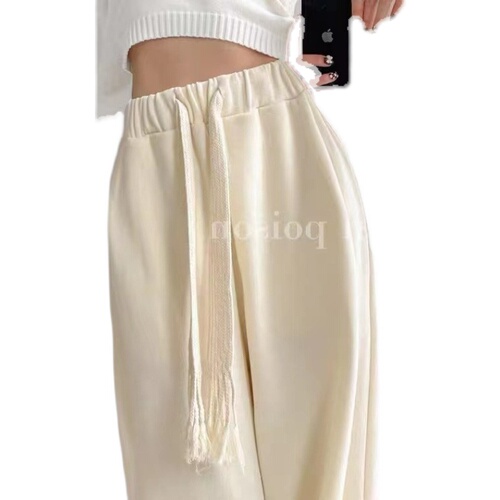 Non real shooting sportswear women's spring and autumn design sense drawstring high waist loose leisure wide leg guard pants