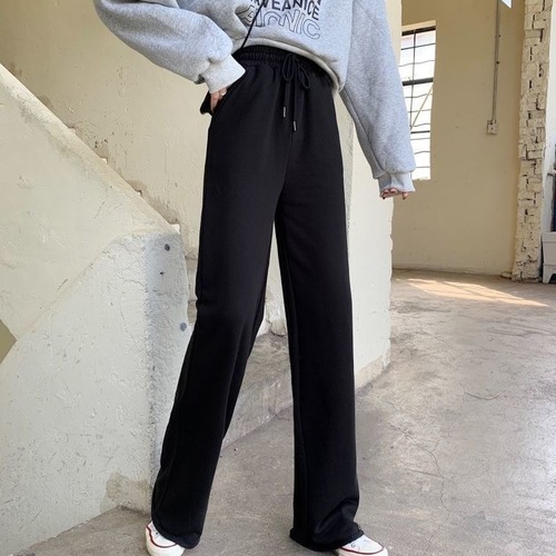 Non real time casual sports pants female students loose High Waist Wide Leg Pants versatile straight floor mops