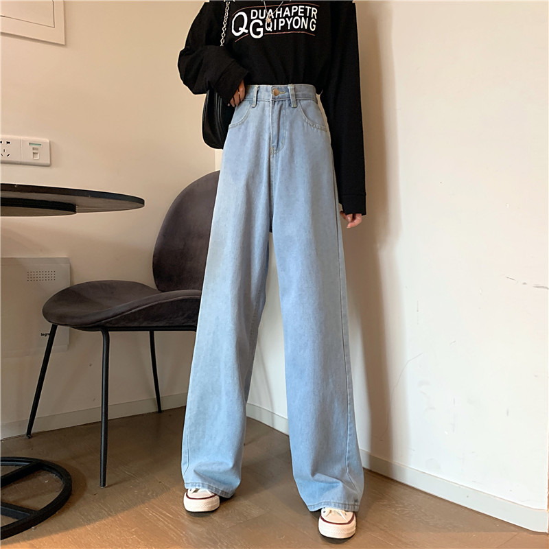 Real shot of spring and autumn Korean version Taiya high waist jeans, floor trousers, slim and versatile straight leg pants