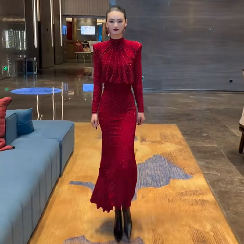 包臀鱼尾裙长袖高品质连衣裙女