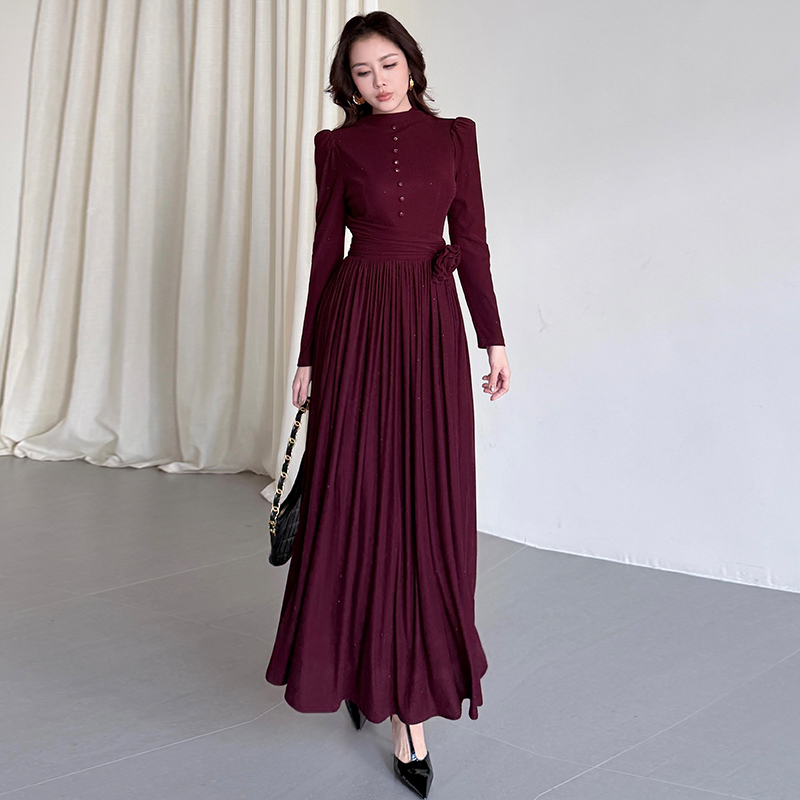 轻熟风秋冬打底高领长袖连衣裙