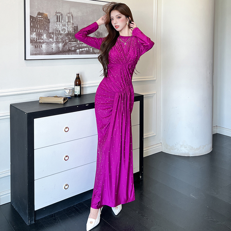 宴会礼服高腰优雅长袖连衣裙