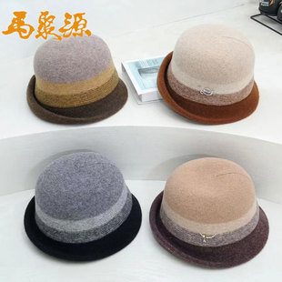马聚源帽子秋冬新款羊毛混纺卷边渔夫帽时尚百搭休闲保暖盆帽