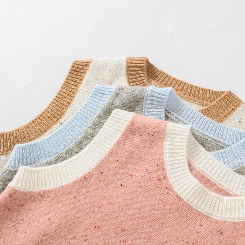 童装~儿童100%纯羊毛衫马甲背心男女童撞色圆领针织坎肩厚毛衣潮