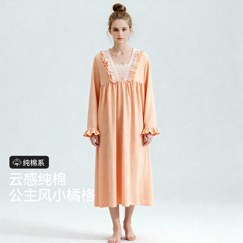 PaulCozy睡裙睡衣春秋季长袖纯棉家居服公主风秋款少女款2025新款