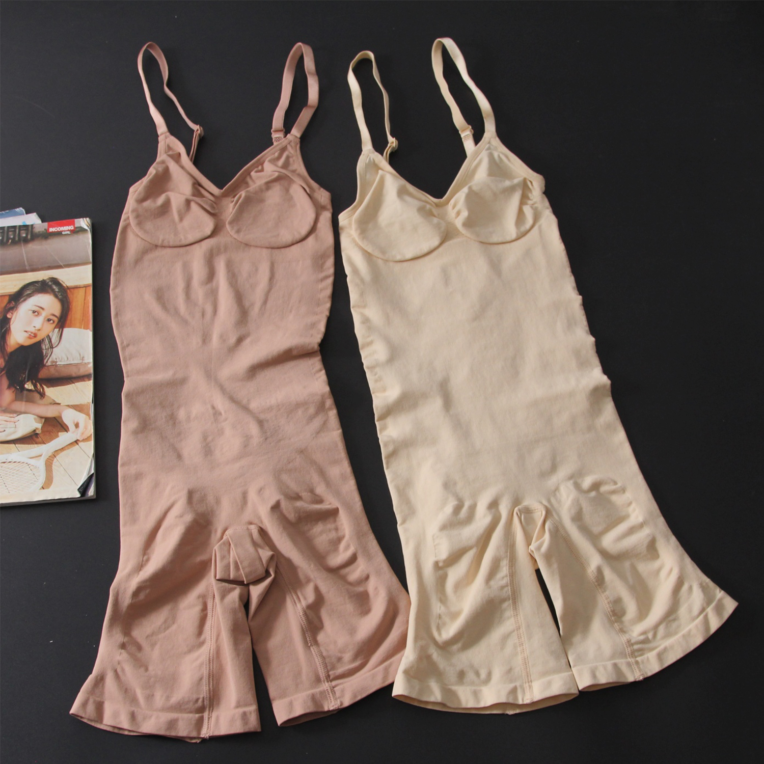 欧美单3D无缝塑身连体衣细肩带托胸收腹提臀速干透气平角连体服