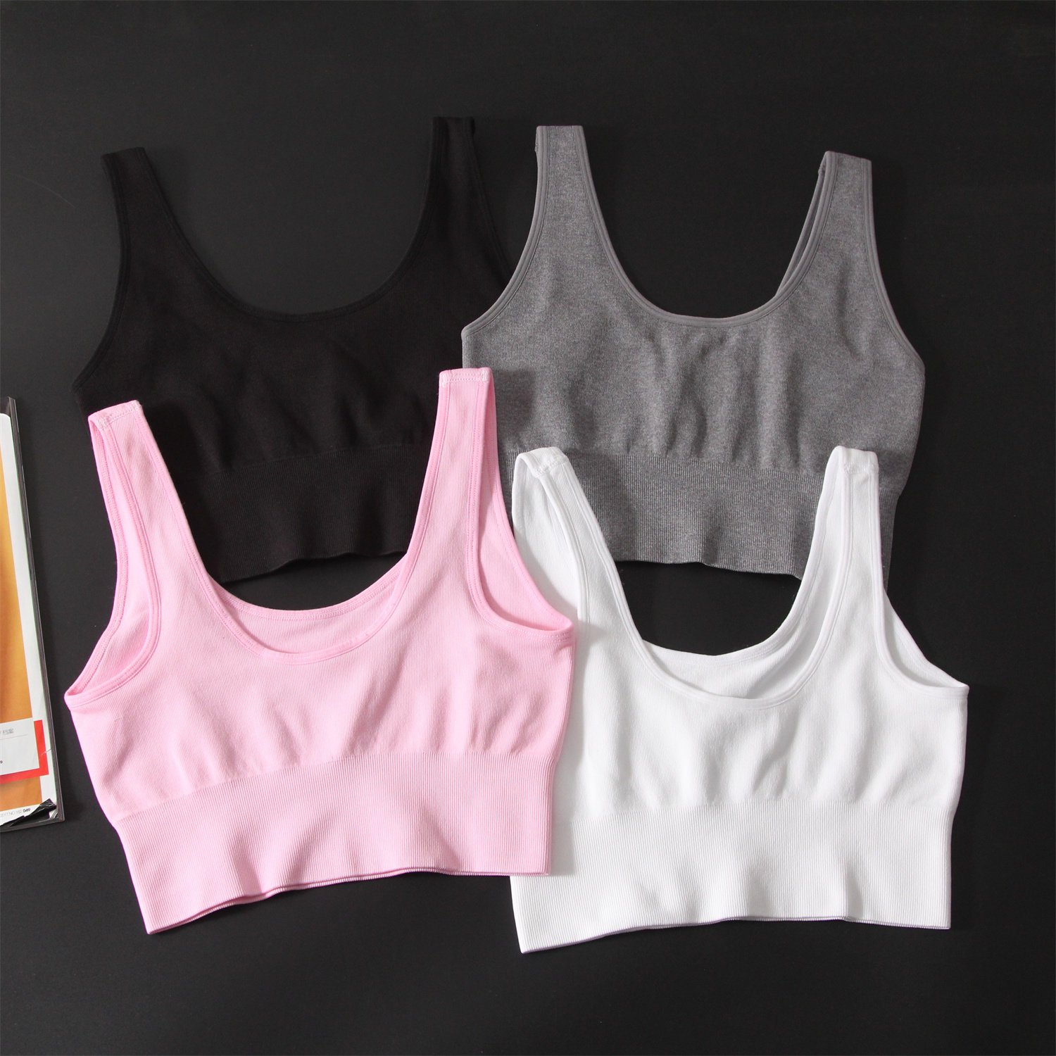 欧美单！无垫平行肩带美背运动内衣女 弹力瑜伽跑步背心式bra文胸