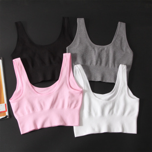 bra文胸 弹力瑜伽跑步背心式 欧美单 无垫平行肩带美背运动内衣女