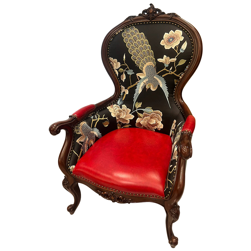 美式实木休闲椅真皮老虎椅单人沙发椅子复古靠背椅酒店布艺书椅