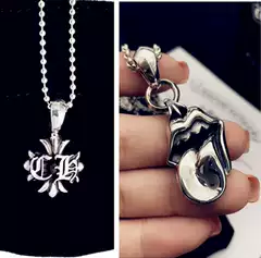 S925 Sterling Silver Cross Necklace Big Mouth Big Tongue Male and Female Popular Couple Necklace Holiday Gift