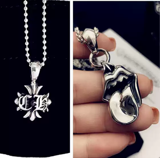 S925 Sterling Silver Cross Necklace Big Mouth Big Tongue Male and Female Popular Couple Necklace Holiday Gift