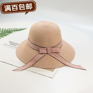 沙滩帽百搭草帽女夏小清新 帽子女夏天遮阳帽盆帽可折叠渔夫帽韩版