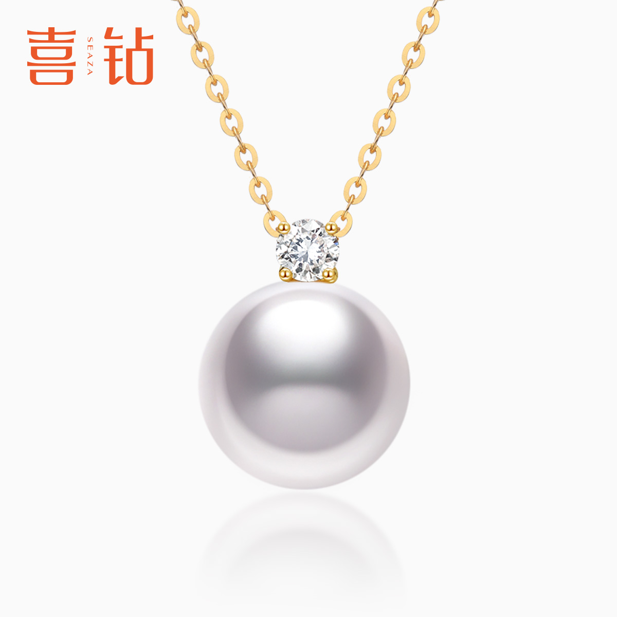 喜钻 宠爱王妃akoya海水珍珠项链女18K金戴妃钻石单颗珍珠吊坠