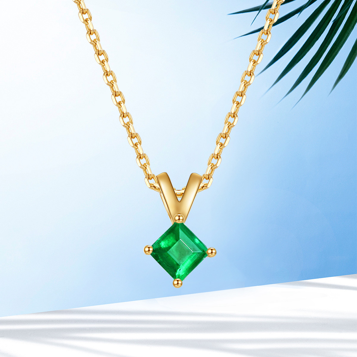 喜钻 黄18k祖母绿宝石吊坠女时尚绿宝石气质奢华彩宝项链珠宝配饰