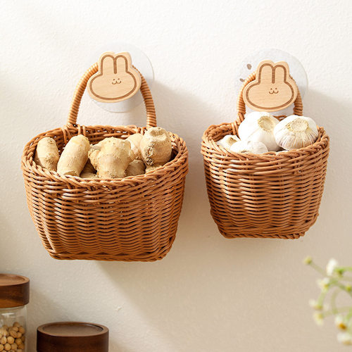 葱姜蒜收纳筐手提仿藤编壁挂篮子