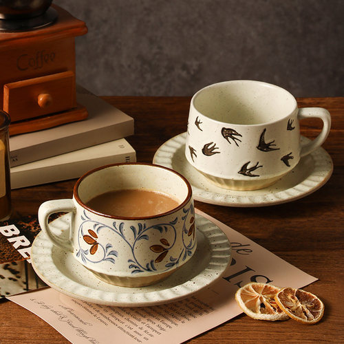 复古咖啡杯蝶套装高级感家用喝水杯子高档精致拉花拿铁陶瓷马克杯