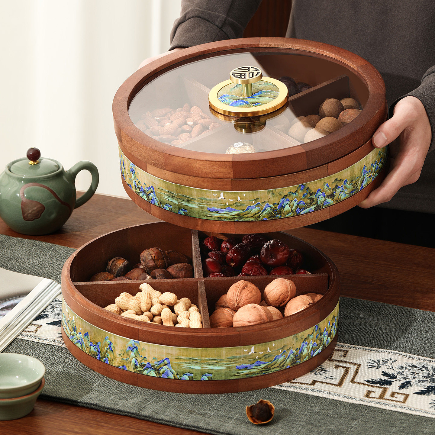 实木果盘过年糖果盒家用客厅高档坚果零食干果盘茶几收纳盒水果盘