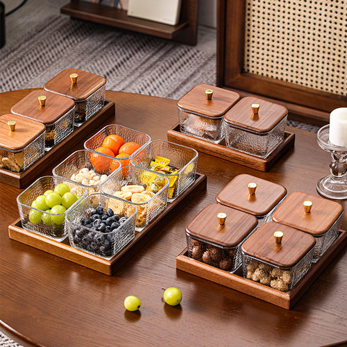 高档胡桃木水果盘分格点心收纳盒