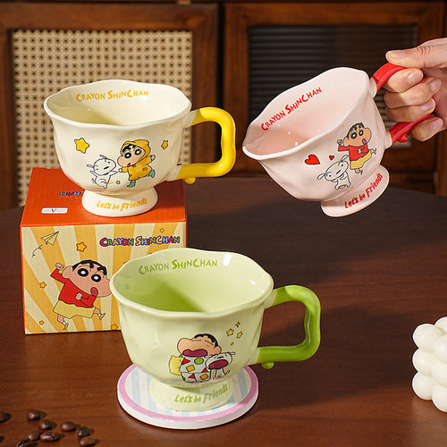 蜡笔小新卡通杯子家用喝水杯可爱陶瓷马克杯咖啡高颜值儿童学生杯