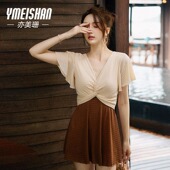 亦美珊连体游泳衣女2026新款 爆款 显瘦保守微胖孩遮肉泡温泉纯欲风