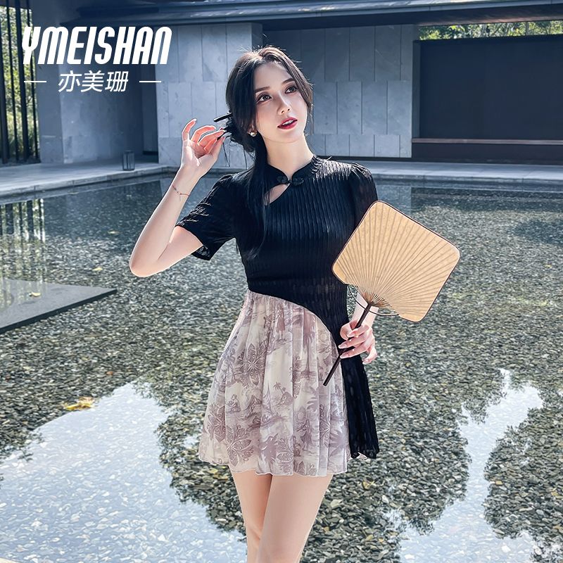 亦美珊分体泳衣女2023新款爆款黑色高级感国风保守遮肚显瘦泡温泉