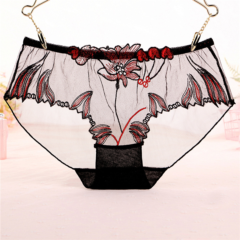 纯欲风内裤女性感低腰网纱透明火辣诱惑透气绣花女生三角裤