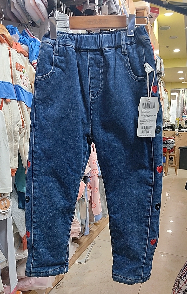 米乐熊牛仔裤正品女童牛仔裤冬季加绒牛仔裤加厚保暖牛仔裤120码