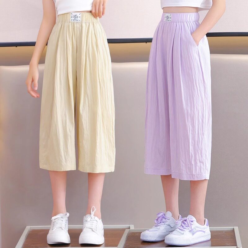 女童山本裤夏季2025新款儿童冰丝阔腿裤女孩夏装大童夏天七分裤子