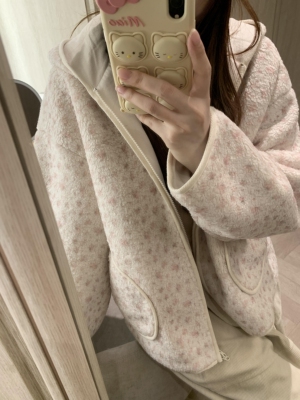 碎花羊羔毛连帽外套女2026秋冬新款韩系宽松拉链开衫软糯保暖上衣