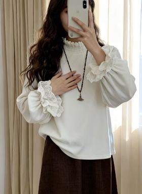 花苞袖C4961德绒磨毛双层袖口立领打底T恤