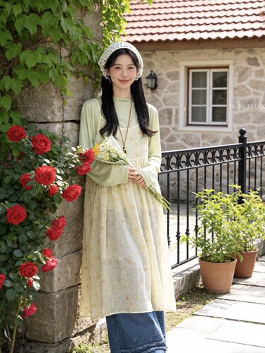 波点吊带】黄色圆点吊带连衣裙女春季新款宽松微透长裙子
