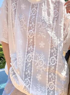 早春韩版蕾丝镂空百搭休闲宽松T恤上衣LWJ25A1T318