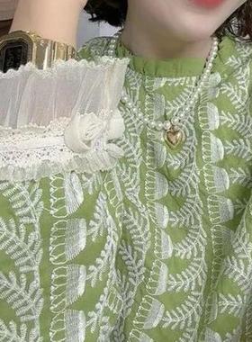 千金回眸】【加绒】重工通体刺绣袖口玫瑰花加绒韩系衬衣XM0977