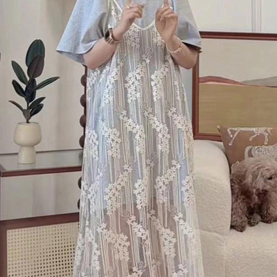 蕾丝两件套裙】【蕾丝肩带可调节】多种穿法两件套裙XS2382