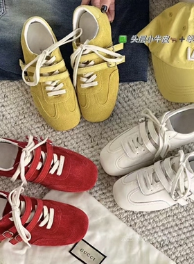 锁定高品Gy真皮黄色德训鞋女2026新款春季复古运动休闲阿甘板鞋女
