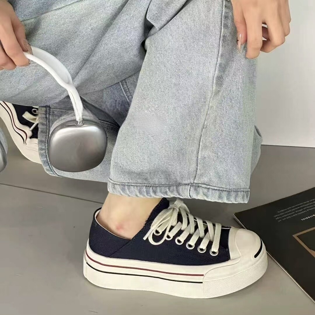 锁定高品Gy2026新款厚底系带帆布开口笑女鞋透气休闲时尚板鞋布鞋