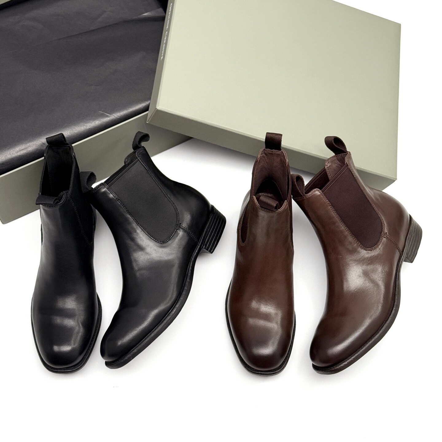 莞产高货牛皮松紧英伦切尔西短靴~OC风时尚复古擦色套筒女靴