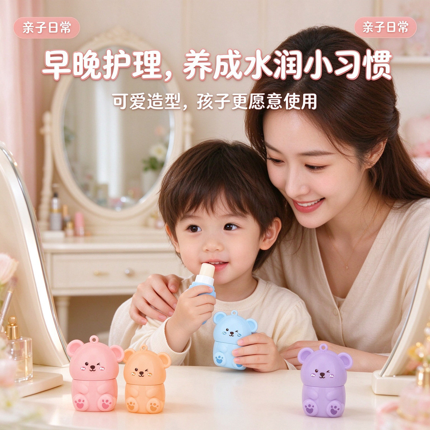 水果熊萌宠唇膏滋润保湿防干裂淡唇纹宝宝挂件小男女孩润唇膏唇釉