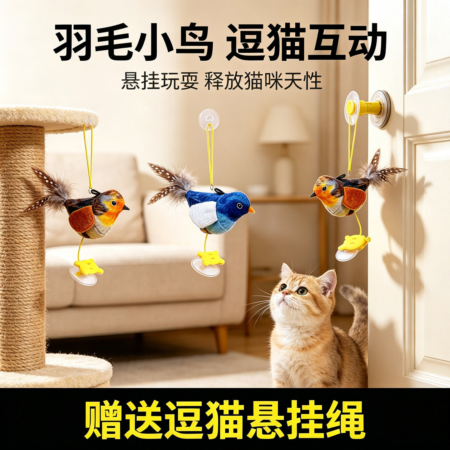 猫咪玩具逗猫棒仿真会叫小鸟玩具