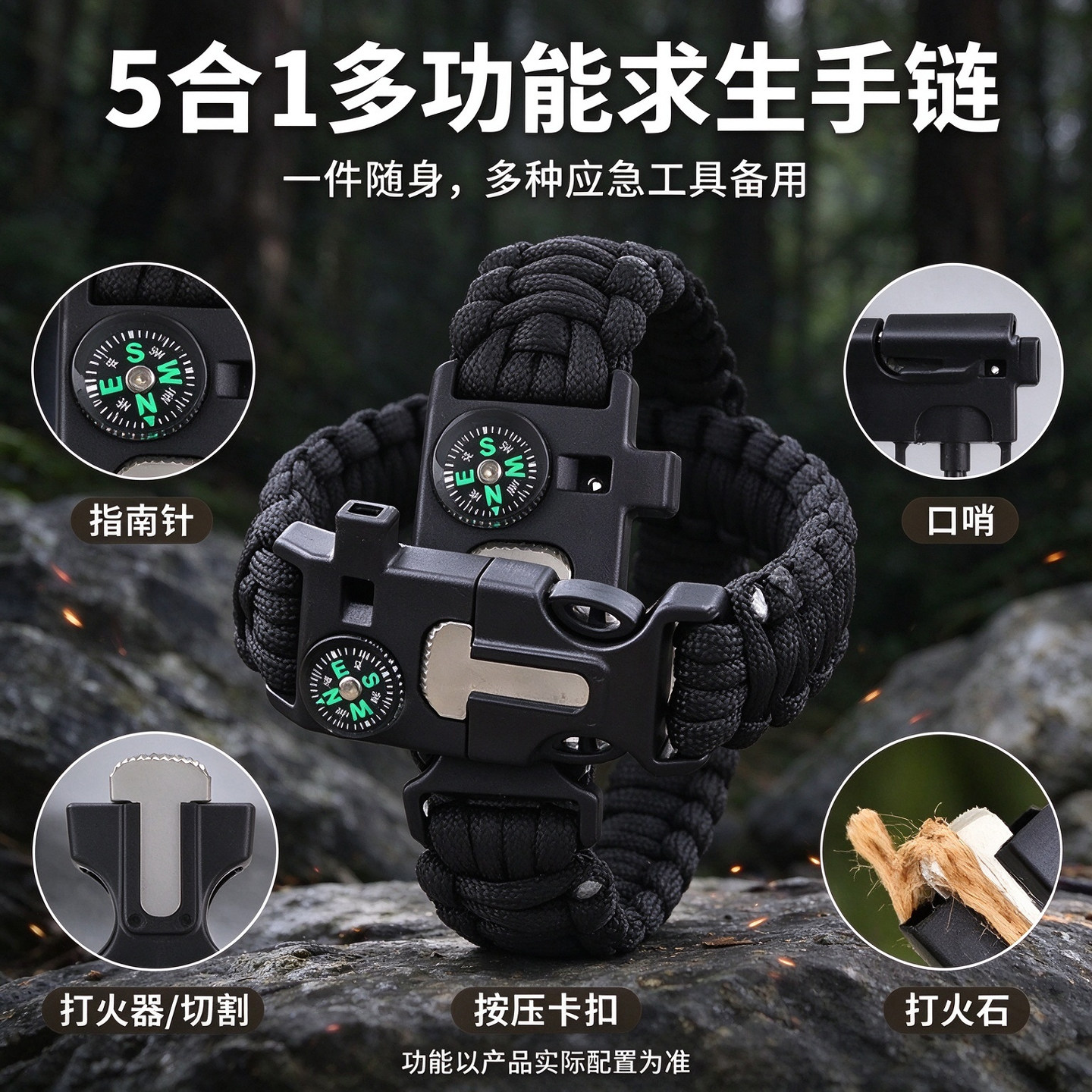 户外伞绳手链打火石指南针