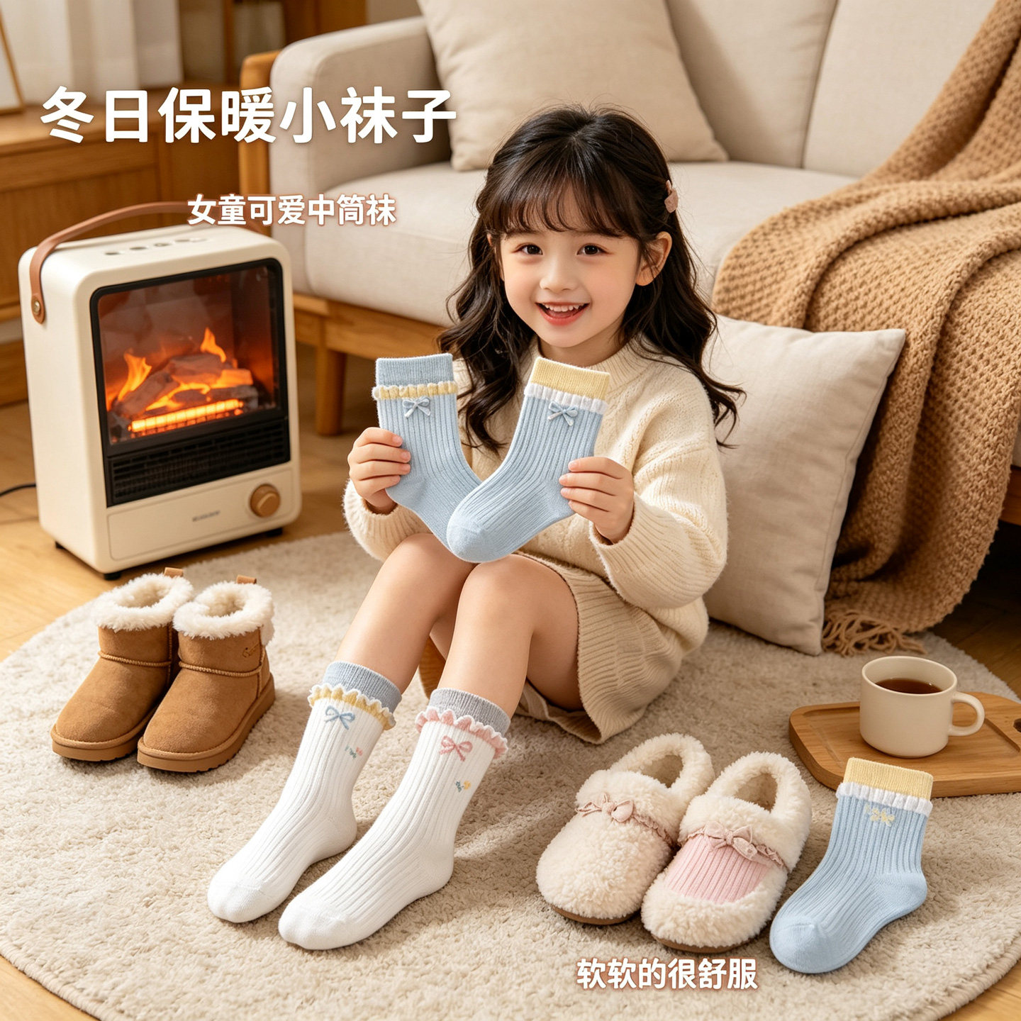 儿童袜子女中筒棉袜保暖